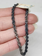 Vintage Hechts Sterling Silver 3.7mm Twisted Rope Chain Bracelet Heavy Patinated