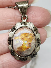 Vtg Mexico Handmade Sterling Silver Mexican Boulder Fire Opal Scalloped Pendant