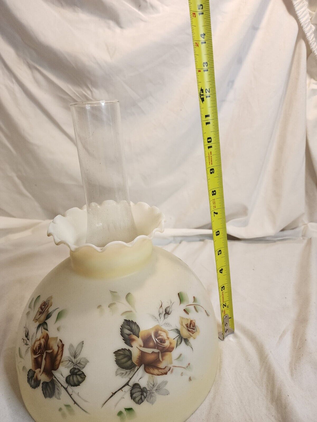 Vintage Frosted Milk Glass Hand Painted Flowers Hurricane Lamp Shade Fire And Stone Jewelry