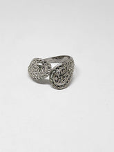 Vintage Espo Sterling Silver Marcasite Studded Bypass Ring Size 8 Adjustable