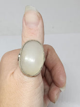 Vintage Mexico Sterling Silver Handmade Large White Oval Stone Statement Ring