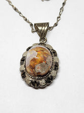 Vtg Mexico Handmade Sterling Silver Mexican Boulder Fire Opal Scalloped Pendant