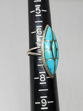 Vintage Navajo SMS Sterling Silver Turquoise Inlay Marquise Shaped Ring