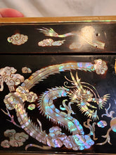 Antique Chinese Black Lacquer Mother Of Pearl Dragon And Phoenix Jewelry Box
