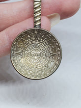 Vintage Mexico Sterling Silver Carved Chrysocolla Aztec/Mayan Sun Dial Spoon