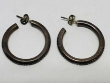 Vintage Navajo Native American Sterling Silver Carved Half Hoop Earrings