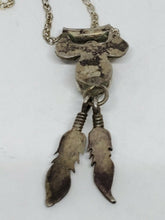 Vintage Navajo Sterling Silver Malachite Feather & Leaf Dangle Necklace