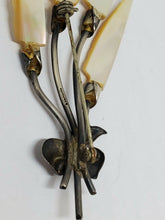 Large Vintage Sterling Silver Mother Of Pearl Leaf Bouquet Bow Brooch