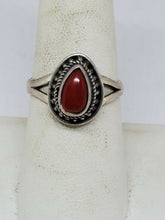 Handmade Sterling Silver Red Coral Teardrop Adjustable Ring Size 8