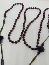 Vintage Brass Purple Glass Cabochon Lavalier Costume Jewelry Necklace