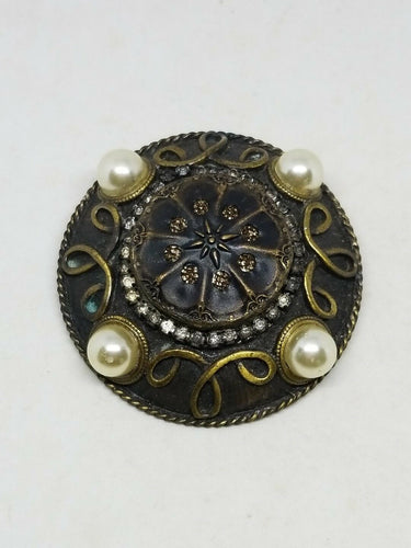 Vintage Benedikt NY Designer Signed Pearl And Rhinestone Brooch