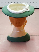 Vintage Dickson Japan Porcelain Lady Head Vase Green Dress & Hat Pearl Necklace