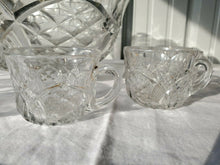 Vintage Fostoria Heavy Pressed Glass Punch Bowl With 9 Glasses