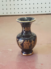 Vintage Greek Handmade Black Bud Vase 24k Gold Designs 3 1/2"