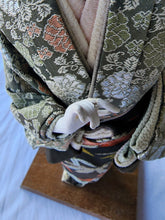 Vintage Handmade Japanese Geisha Doll On Stand Silk Fabric Kimono White Face 17"