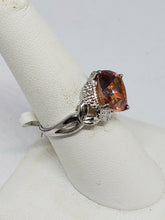 Sterling Silver Cushion Cut 4.0ct Orange Topaz And Diamond Ring Size 7
