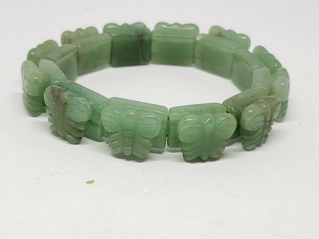 Carved Jade Butterfly Bead Stretch Bracelet