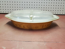 Vintage Pyrex Early American Eagle Gold Divided Ovenware Dish With Lid