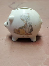 Vintage 1988 Enesco Precious Moments Porcelain October Piggy Bank Girl/Pumpkin