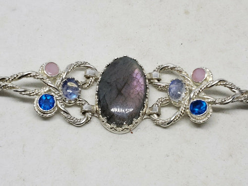 Handmade Sterling Silver Labradorite, Moonstone, Apatite Pink Opal Bracelet