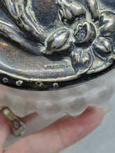 Antique Sterling Silver Repousse Daffodil Hand Cut Glass Powder Jar