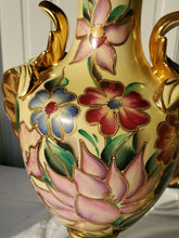 Vintage Victorian Yellow Hand Painted Floral Lamp Bases Gold Plated Accents