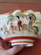 Antique Japanese Kutani Hand Painted Red And White Geisha Scalloped Bowl