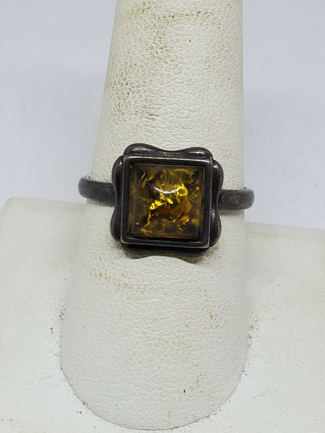Vintage Sterling Silver Baltic Amber Square Cut Size 8 1/2