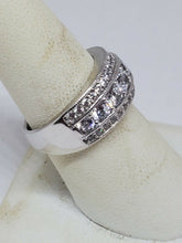 Sterling Silver 3 Row Round Cubic Zirconia Band Ring Size 7