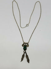 Vintage Navajo Sterling Silver Malachite Feather & Leaf Dangle Necklace