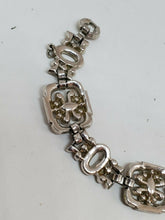 Vintage Art Deco Silver Tone Pot Metal Clear Paste Stone Bracelet Safety Chain