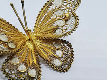 Antique 800 Silver Twist Wire Filigree Gold And White Butterfly Brooch