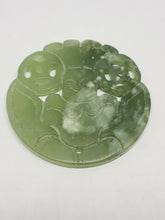 Vintage Hand Carved Jade Buddha Disc Pendant