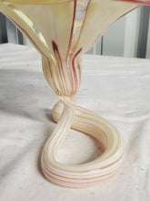 VTG Crystal Murano Style Flower Pink & Yellow Swirl Glassware Vase Made In Italy