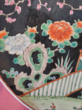 Antique Japanese Famille Noire Birds & Flowers Black Hand Painted Charger Plate