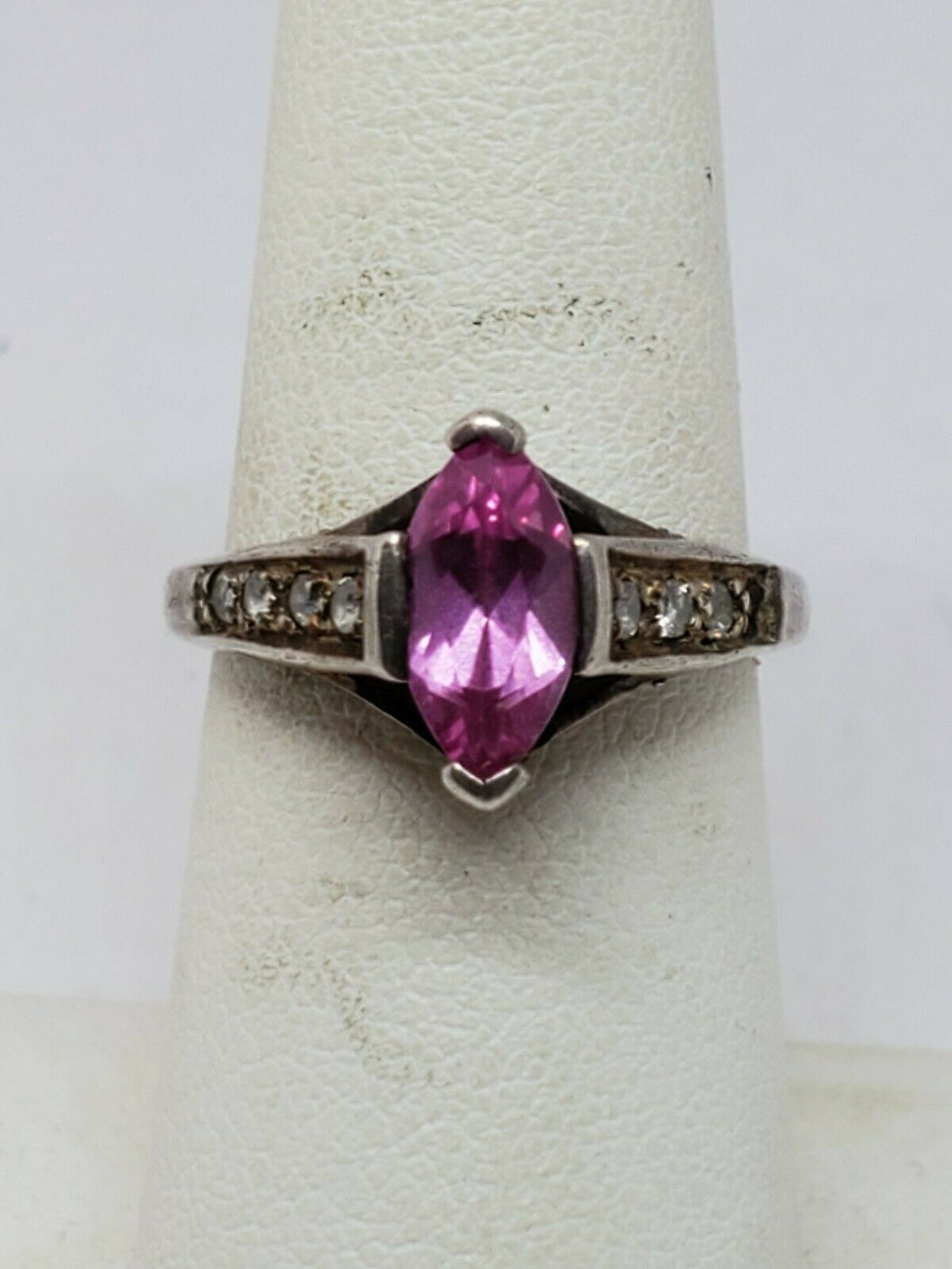 Vintage Avon Sterling Silver Pink Sapphire And Cubic Zirconia Ring Size 6.25...