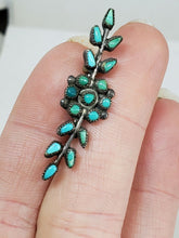 Vintage Zuni Sterling Silver Petit Point Turquoise Leaf Style Brooch
