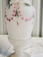 Antique Frosted Bristol Glass Hand Painted Hand Blown Floral Vase **Cracked**