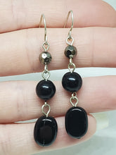 Vintage Sterling Silver Black And Faceted Silver Plastic Beaded Dangle Earrings