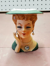 Vintage Dickson Japan Porcelain Lady Head Vase Green Dress & Hat Pearl Necklace