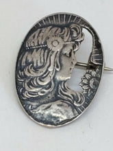 Vintage Sterling Silver Art Nouveau Cut Out Lady Cameo Style Brooch Pendant