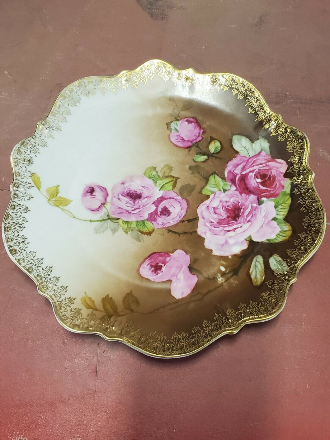 Antique CT Germany Carl Tielsch Altwasser Hand Painted Roses Gold Trim Plate