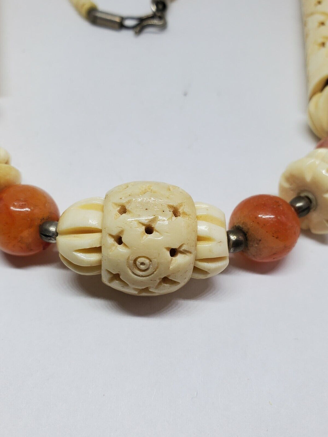 Ethnic Bone Necklace Carved Bovine Bone Beads Long Beaded Tribal - Ruby Lane