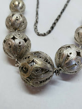Vintage Sterling Silver Heavy Filigree Ball Link Necklace 80.84g