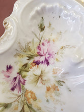 Antique Hand Painted Flowers White Bone Dish Gold Trim Scalloped Edges