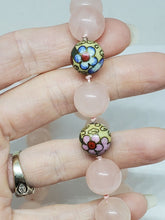Vintage Pink Jade And Cloisonne Ball Bead Hand Knotted Necklace