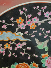 Antique Japanese Famille Noire Birds & Flowers Black Hand Painted Charger Plate