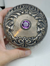 Antique Foster & Bailey Sterling Silver Repousse Filigree Crystal Powder Jar