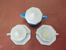 Vintage Akro Agate Blue And White Child's Tea Set