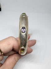 Vintage Sterling Silver Gemstone Hinged Bangle Amethyst Citrine Peridot Bracelet